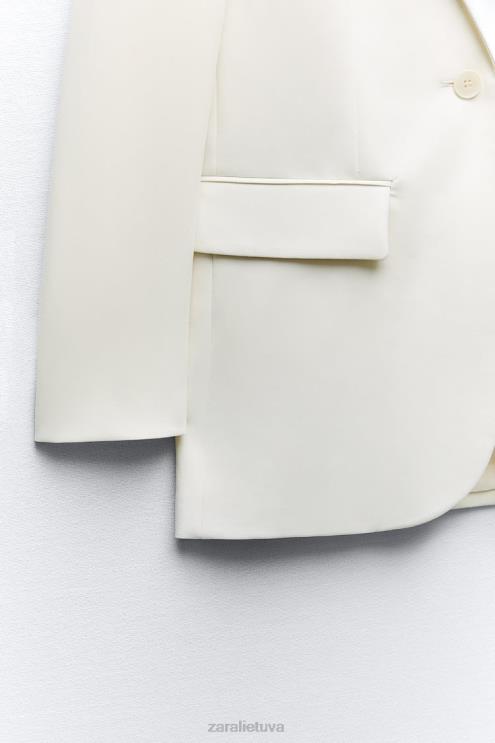 moterys Zara tiesaus kirpimo švarkas austrių baltumo apranga 4N488160