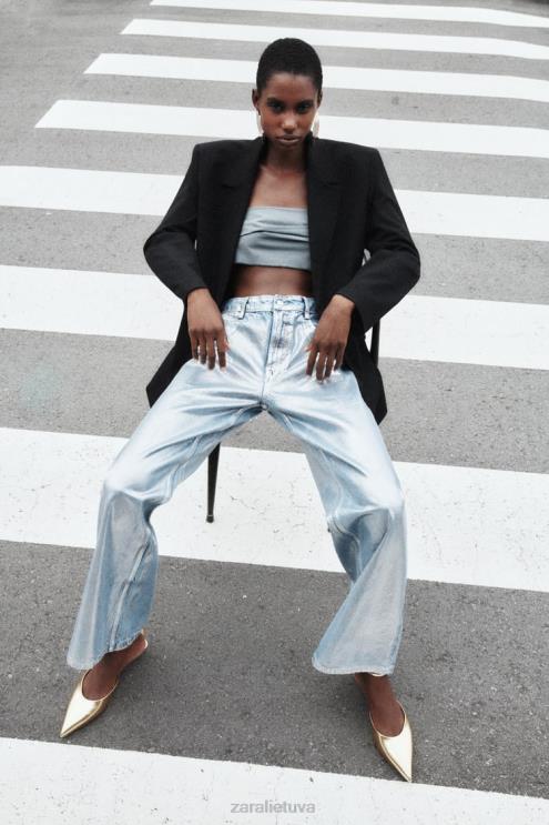 moterys Zara tiesaus kirpimo švarkas juodas apranga 4N488159