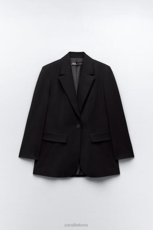 moterys Zara tiesaus kirpimo švarkas juodas apranga 4N488159