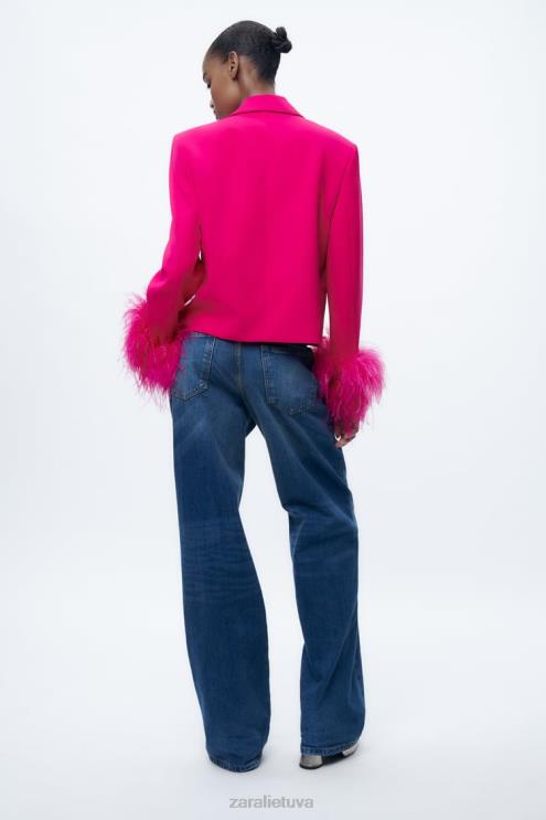moterys Zara trumpas plunksnų švarkas neoninė fuksija apranga 4N488166
