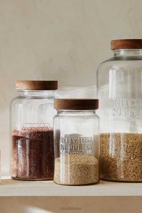 unisex Zara užsukamas stiklinis indas šviesiai smėlio spalvos priedai 4N4881684