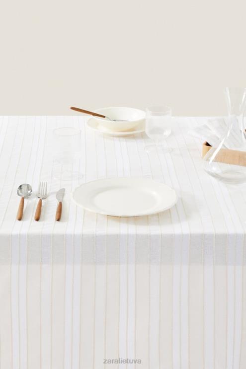 unisex Zara dažytų siūlų dryžuota staltiesė ekru priedai 4N4881672