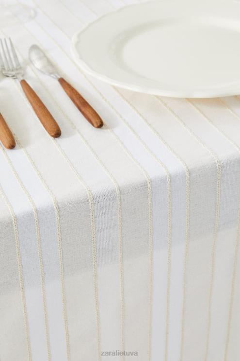 unisex Zara dažytų siūlų dryžuota staltiesė ekru priedai 4N4881672