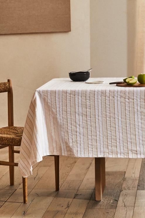 unisex Zara dažytų siūlų dryžuota staltiesė ekru priedai 4N4881672