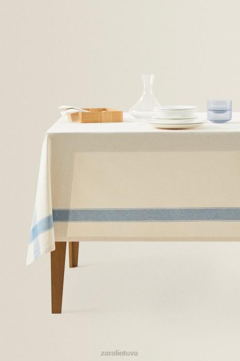 unisex Zara dažytų siūlų dryžuota staltiesė mėlyna priedai 4N4881674