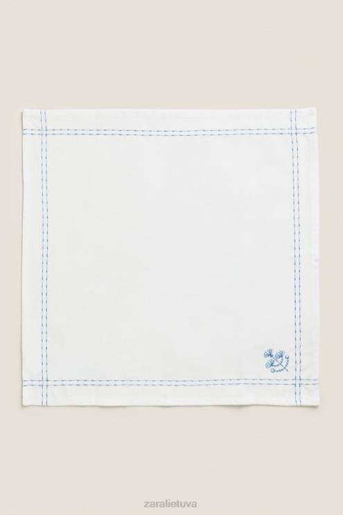 unisex Zara servetėlė su gėlių siuvinėjimu mėlyna priedai 4N4881677