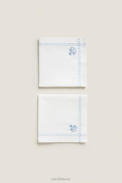 unisex Zara servetėlė su gėlių siuvinėjimu mėlyna priedai 4N4881677