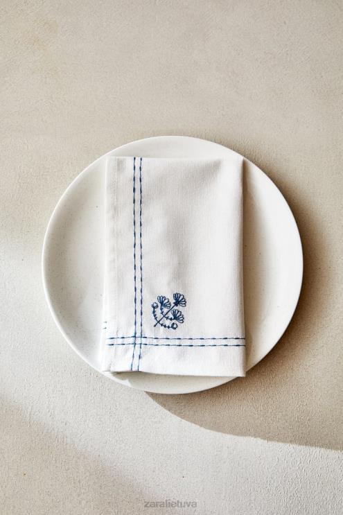 unisex Zara servetėlė su gėlių siuvinėjimu mėlyna priedai 4N4881677
