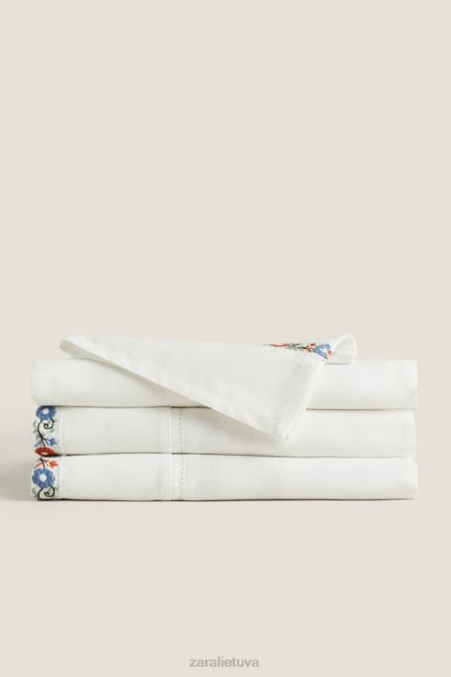 unisex Zara siuvinėta medvilninė staltiesė baltas priedai 4N4881662