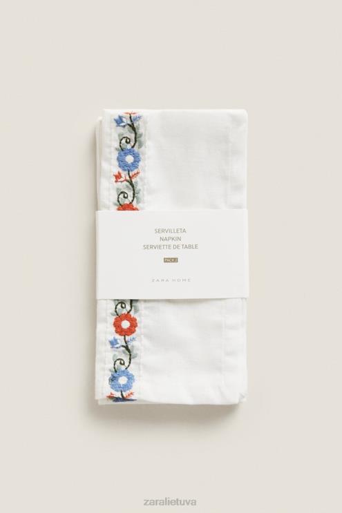 unisex Zara siuvinėtos medvilninės servetėlės ​​(2 vnt.) baltas priedai 4N4881663