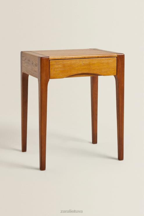 unisex Zara ąžuolinis naktinis staliukas su stalčiumi tamsiai rudas priedai 4N4881629