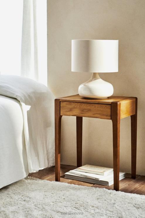 unisex Zara ąžuolinis naktinis staliukas su stalčiumi tamsiai rudas priedai 4N4881629