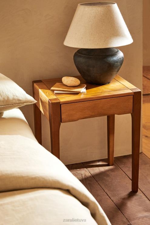 unisex Zara ąžuolinis naktinis staliukas su stalčiumi tamsiai rudas priedai 4N4881629