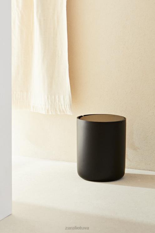 unisex Zara dervos makulatūros krepšelis su dangteliu juodas priedai 4N4881723