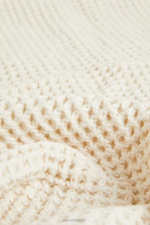 unisex Zara vaflinės tekstūros medvilninis rankšluostis šviesiai smėlio spalvos priedai 4N4881721