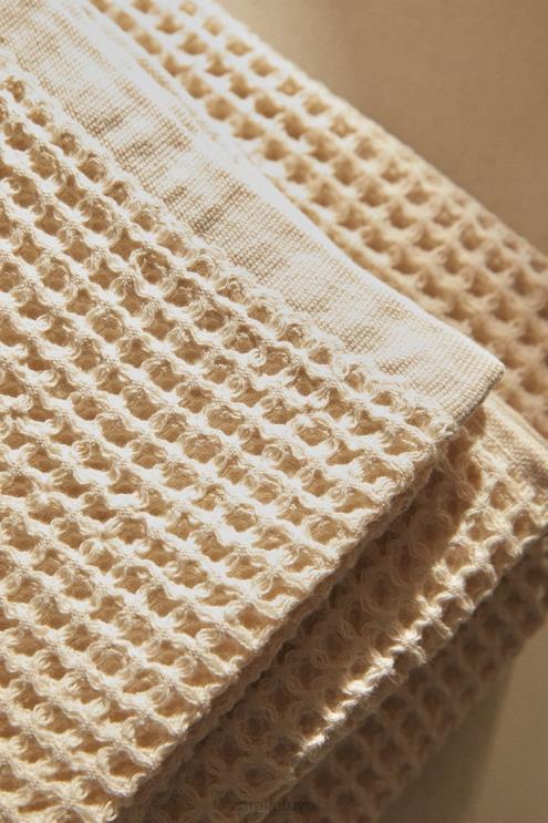 unisex Zara vaflinės tekstūros medvilninis rankšluostis šviesiai smėlio spalvos priedai 4N4881721