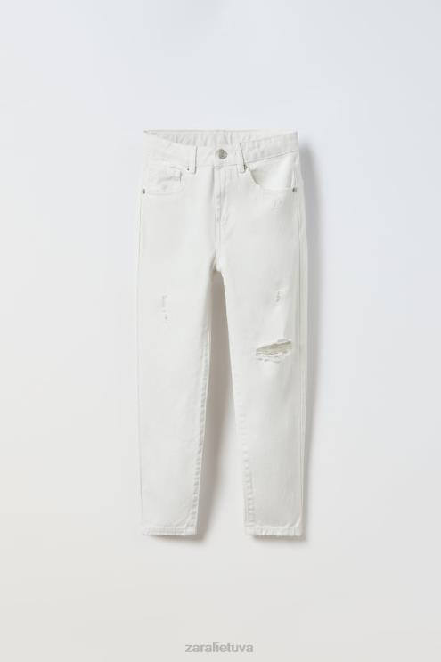 vaikai Zara suplėšyti džinsai ekru apranga 4N4881615