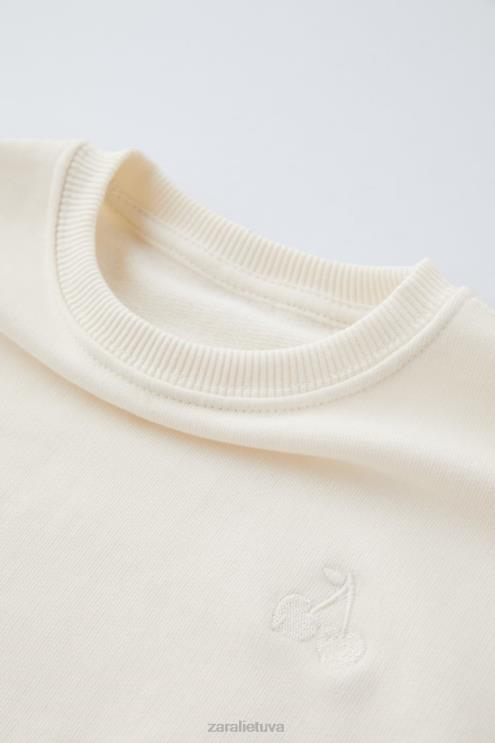 vaikai Zara išsiuvinėtas megztinis ekru apranga 4N4881565