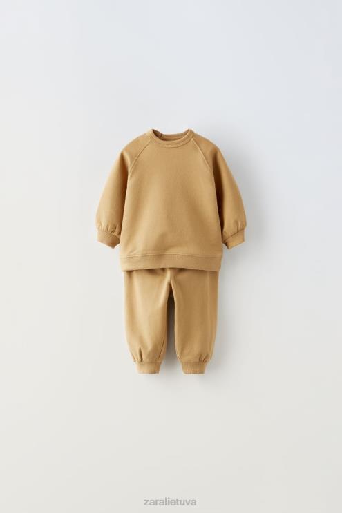 vaikai Zara megztinių ir kelnių komplektas taupiai ruda apranga 4N4881574