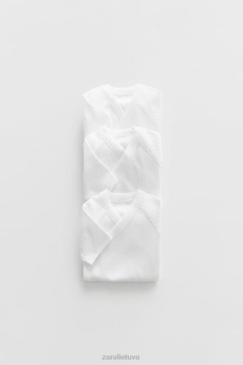 vaikai Zara trijų komplektų trumpų rankovių kombinezonų baltas apranga 4N4881575