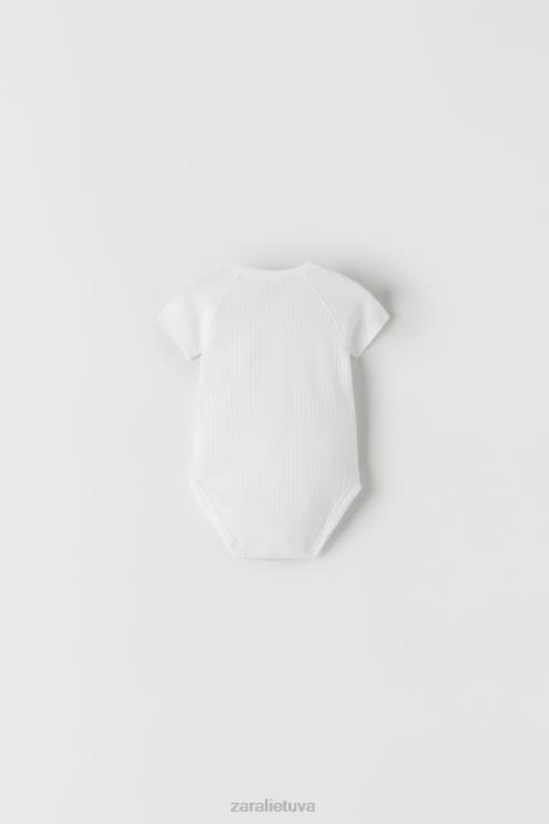vaikai Zara trijų komplektų trumpų rankovių kombinezonų baltas apranga 4N4881575