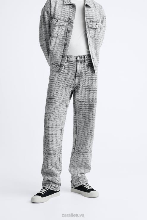 vyrų Zara geometriniai žakardo džinsai pilka apranga 4N4881089