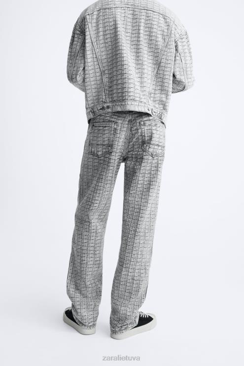 vyrų Zara geometriniai žakardo džinsai pilka apranga 4N4881089