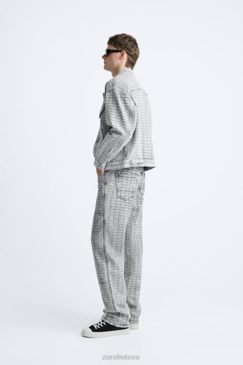 vyrų Zara geometriniai žakardo džinsai pilka apranga 4N4881089