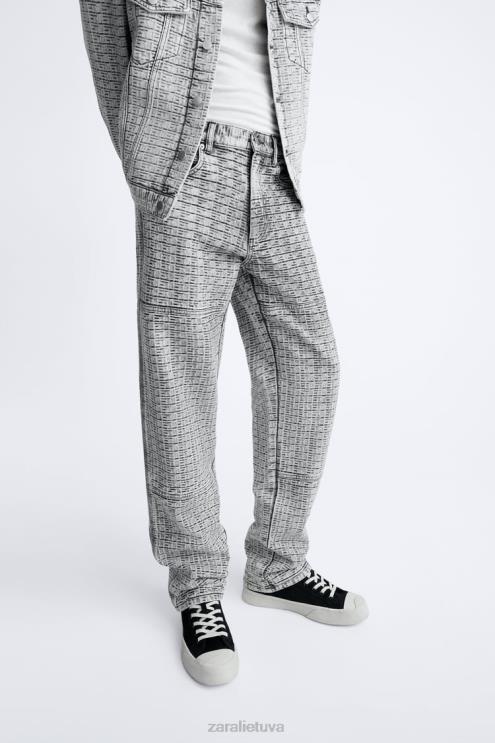 vyrų Zara geometriniai žakardo džinsai pilka apranga 4N4881089
