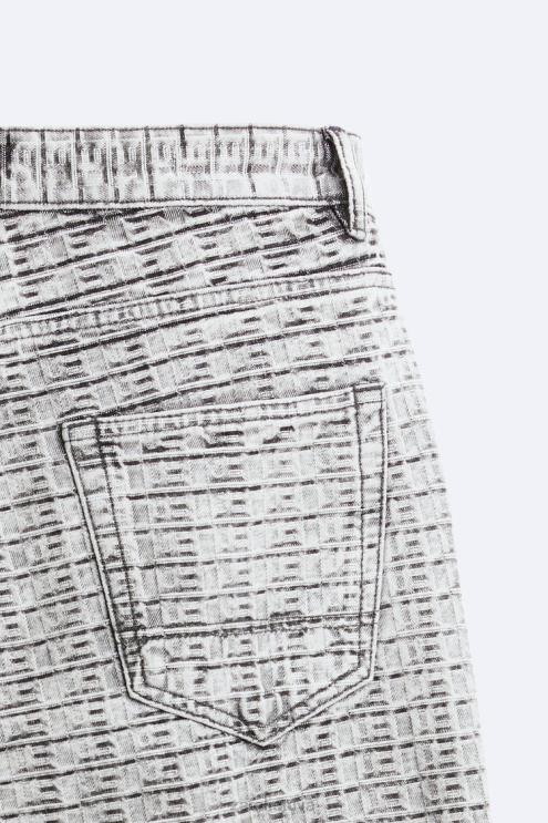 vyrų Zara geometriniai žakardo džinsai pilka apranga 4N4881089