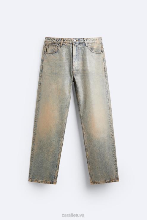 vyrų Zara metalinio efekto džinsai mėlyna apranga 4N4881099