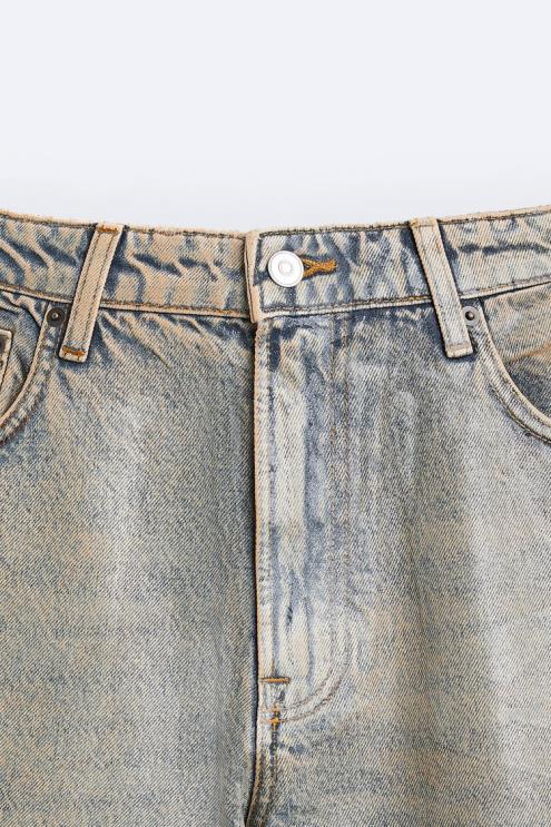 vyrų Zara metalinio efekto džinsai mėlyna apranga 4N4881099