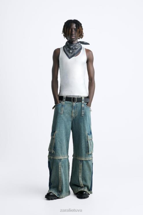 vyrų Zara nuimami cargo džinsai mėlyna Žalia apranga 4N4881103