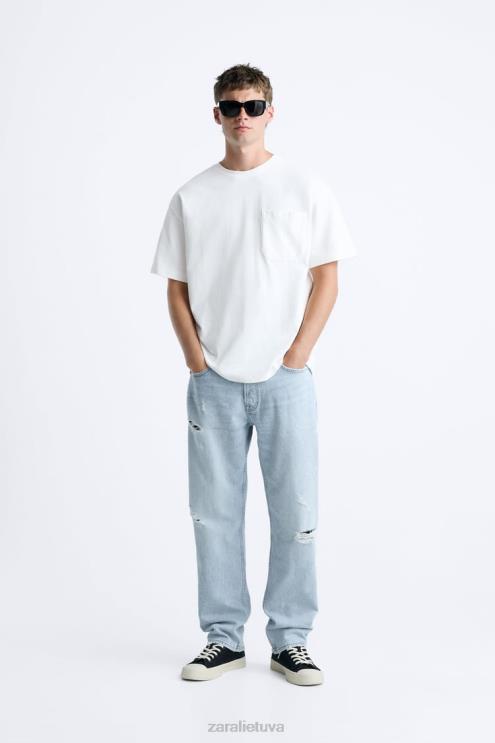 vyrų Zara plėšyti tiesūs džinsai vidurio mėlyna apranga 4N4881090