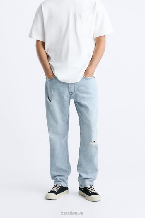 vyrų Zara plėšyti tiesūs džinsai vidurio mėlyna apranga 4N4881090