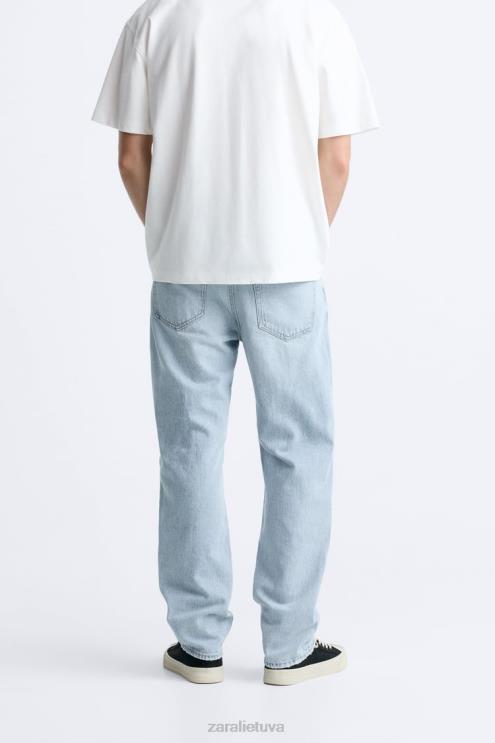 vyrų Zara plėšyti tiesūs džinsai vidurio mėlyna apranga 4N4881090