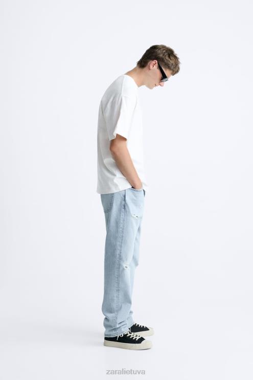 vyrų Zara plėšyti tiesūs džinsai vidurio mėlyna apranga 4N4881090