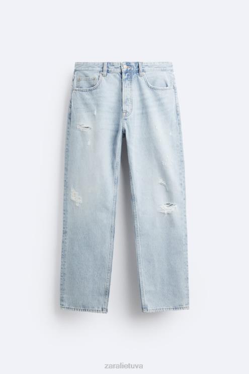 vyrų Zara plėšyti tiesūs džinsai vidurio mėlyna apranga 4N4881090