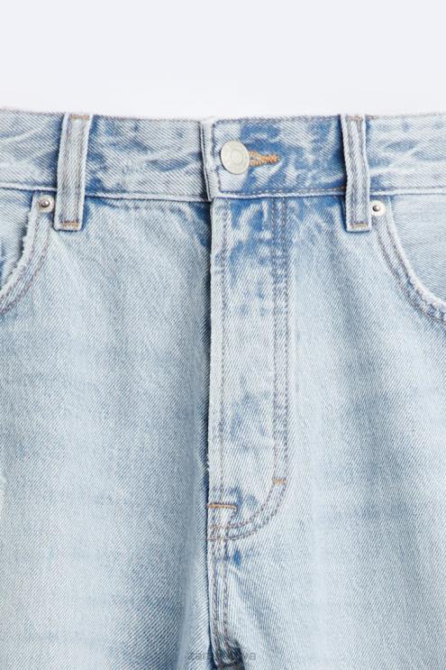 vyrų Zara plėšyti tiesūs džinsai vidurio mėlyna apranga 4N4881090