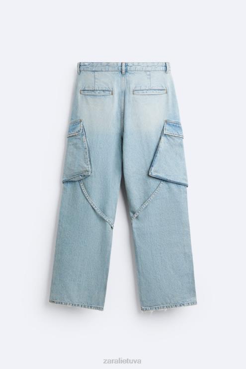 vyrų Zara platūs cargo džinsai mėlyna Žalia apranga 4N4881102