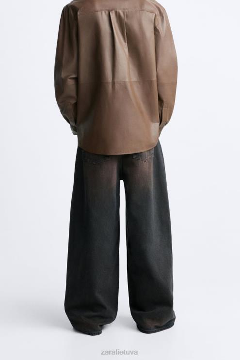 vyrų Zara plataus prigludimo džinsai tamsiai rudas apranga 4N4881100