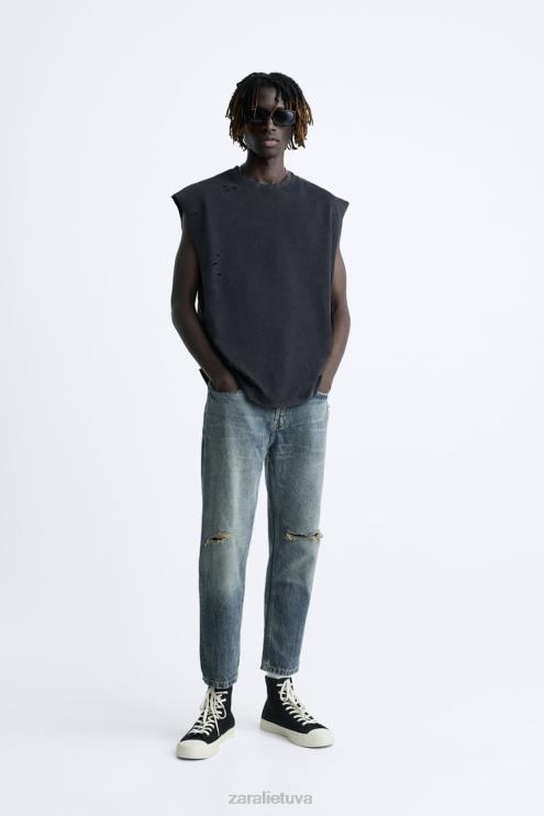 vyrų Zara ploni apkarpyti džinsai mėlyna apranga 4N4881091