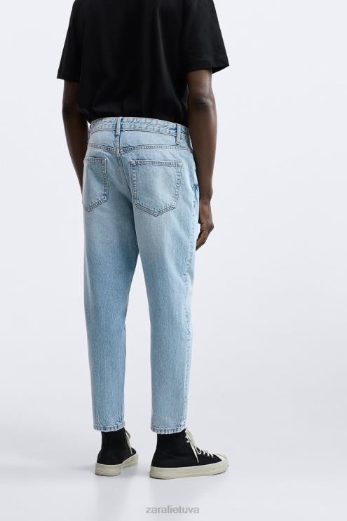 vyrų Zara ploni apkarpyti džinsai šviesiai mėlynas apranga 4N4881097