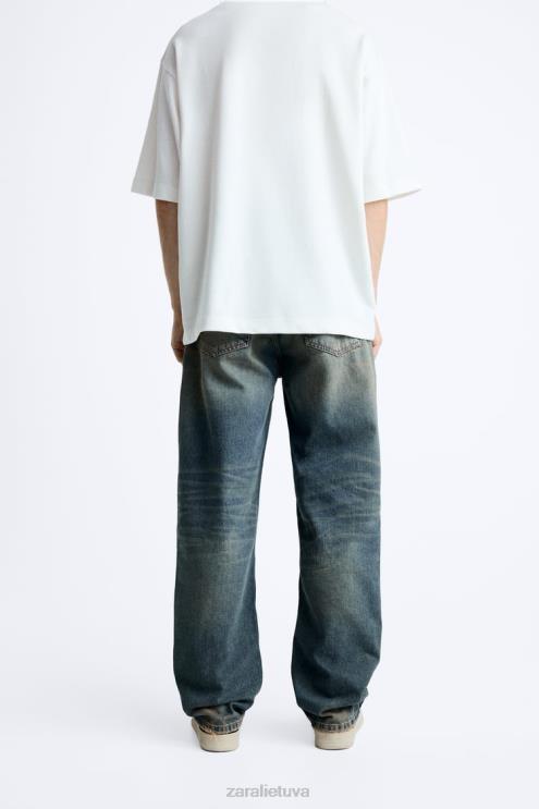 vyrų Zara tiesūs overdye džinsai mėlyna apranga 4N4881087