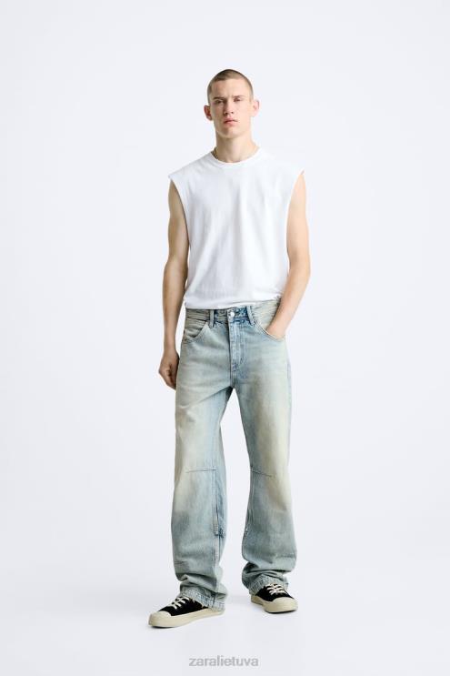 vyrų Zara vintažiniai džinsai su užtrauktuku šviesiai mėlynas apranga 4N4881086