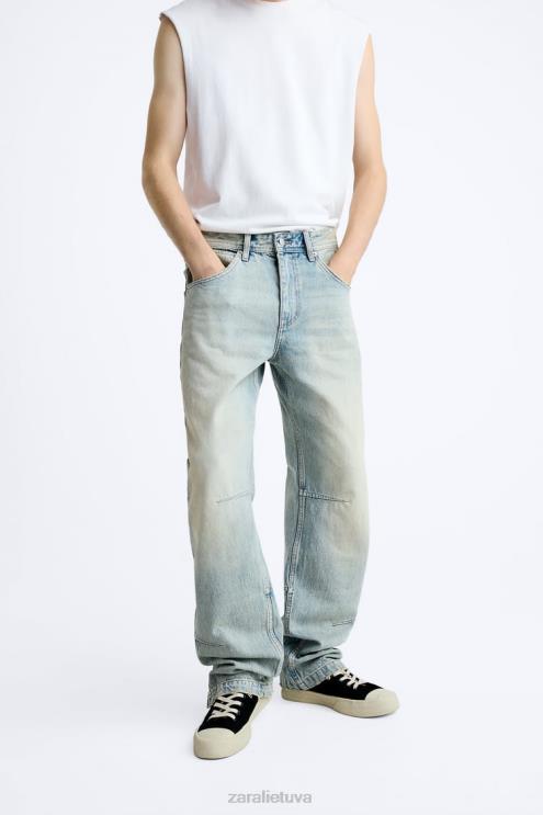 vyrų Zara vintažiniai džinsai su užtrauktuku šviesiai mėlynas apranga 4N4881086