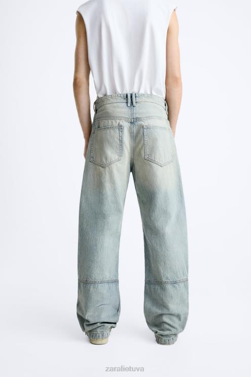 vyrų Zara vintažiniai džinsai su užtrauktuku šviesiai mėlynas apranga 4N4881086