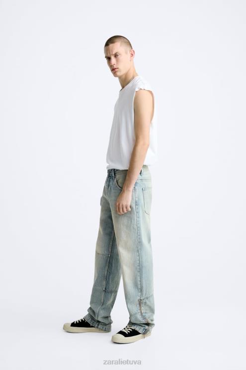 vyrų Zara vintažiniai džinsai su užtrauktuku šviesiai mėlynas apranga 4N4881086