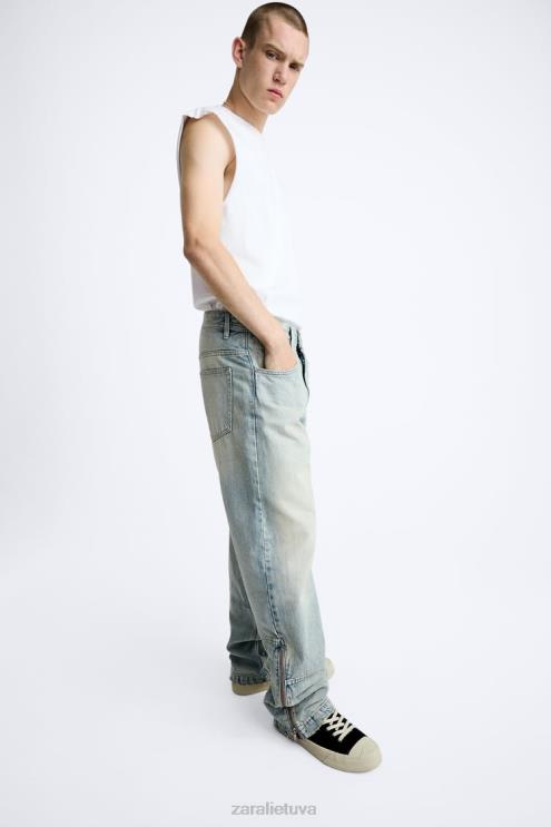 vyrų Zara vintažiniai džinsai su užtrauktuku šviesiai mėlynas apranga 4N4881086