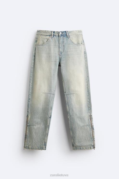 vyrų Zara vintažiniai džinsai su užtrauktuku šviesiai mėlynas apranga 4N4881086